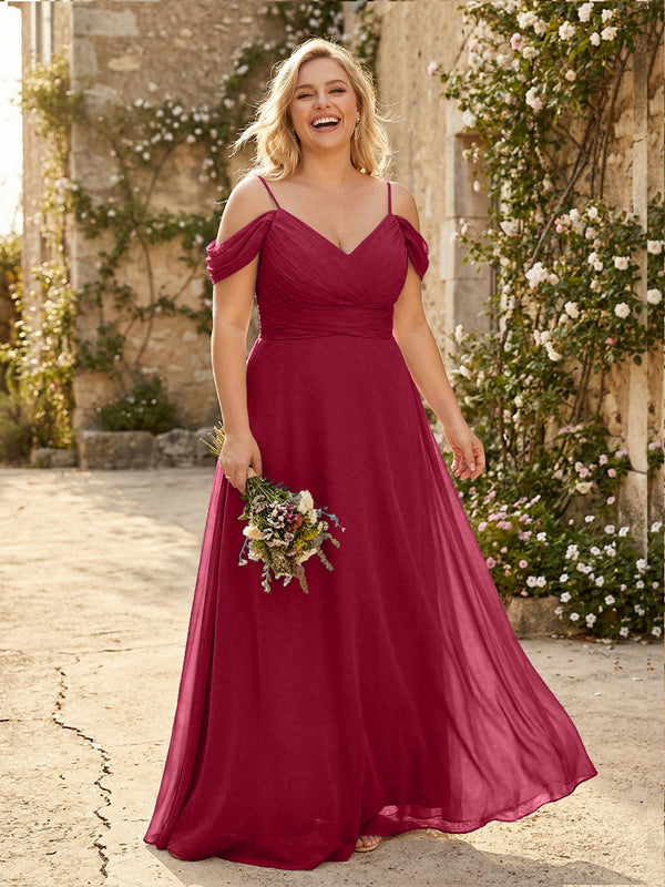 Spaghetti Straps Chiffon Pleated  Off the Shoulder Bridesmaid Dresses