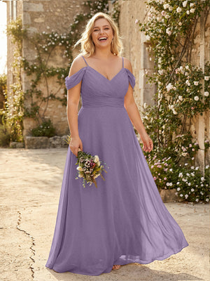 Spaghetti Straps Chiffon Pleated  Off the Shoulder Bridesmaid Dresses