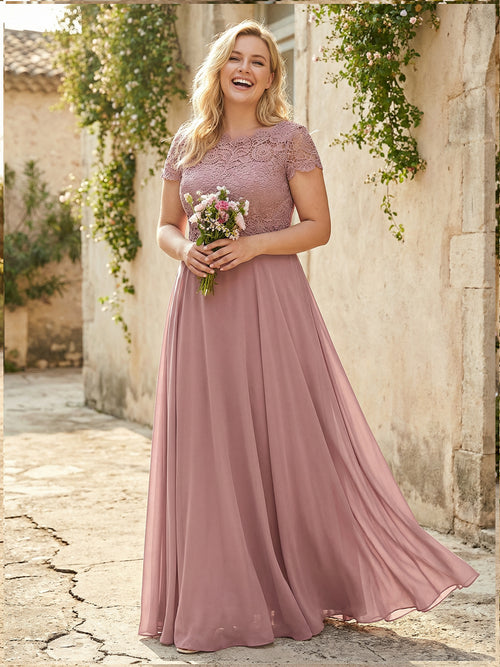 Chiffon Lace Appliques Scoop Neck Bridesmaid Dresses
