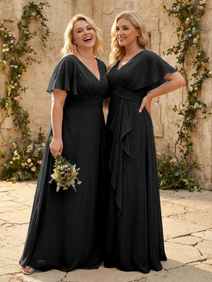 Chiffon V Neck Pleated Corset Bridesmaid Dresses