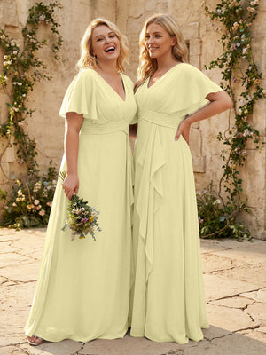 Chiffon V Neck Pleated Corset Bridesmaid Dresses