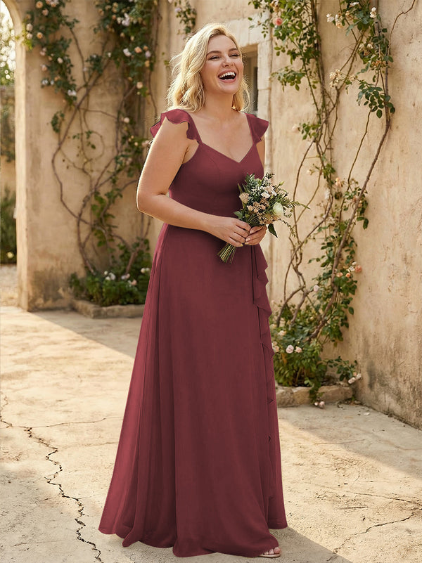 V Neck Sweetheart Chiffon Bridesmaid Dresses