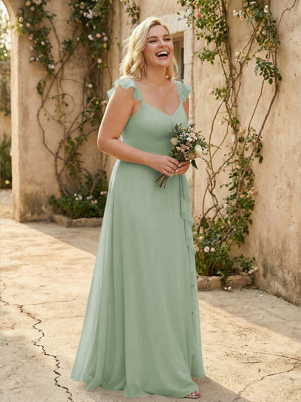 V Neck Sweetheart Chiffon Bridesmaid Dresses