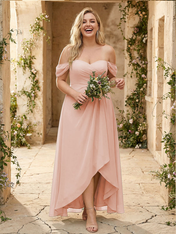 Off the Shoulder Pleated Chiffon Bridesmaid Dresses