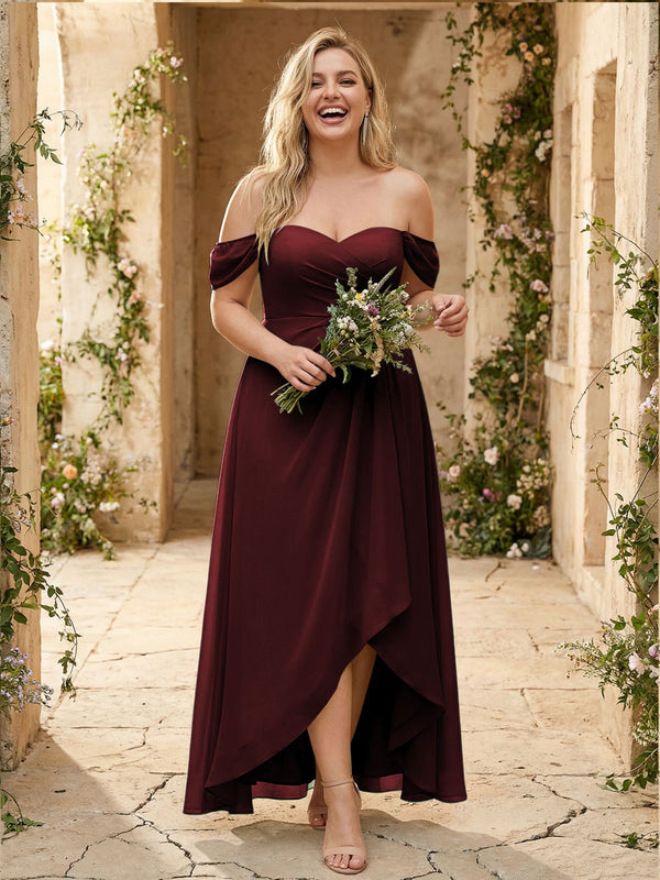 Off the Shoulder Pleated Chiffon Bridesmaid Dresses