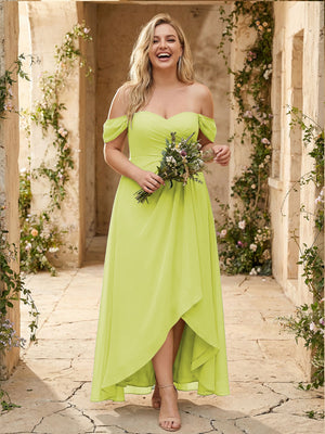 Off the Shoulder Pleated Chiffon Bridesmaid Dresses