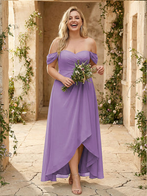 Off the Shoulder Pleated Chiffon Bridesmaid Dresses