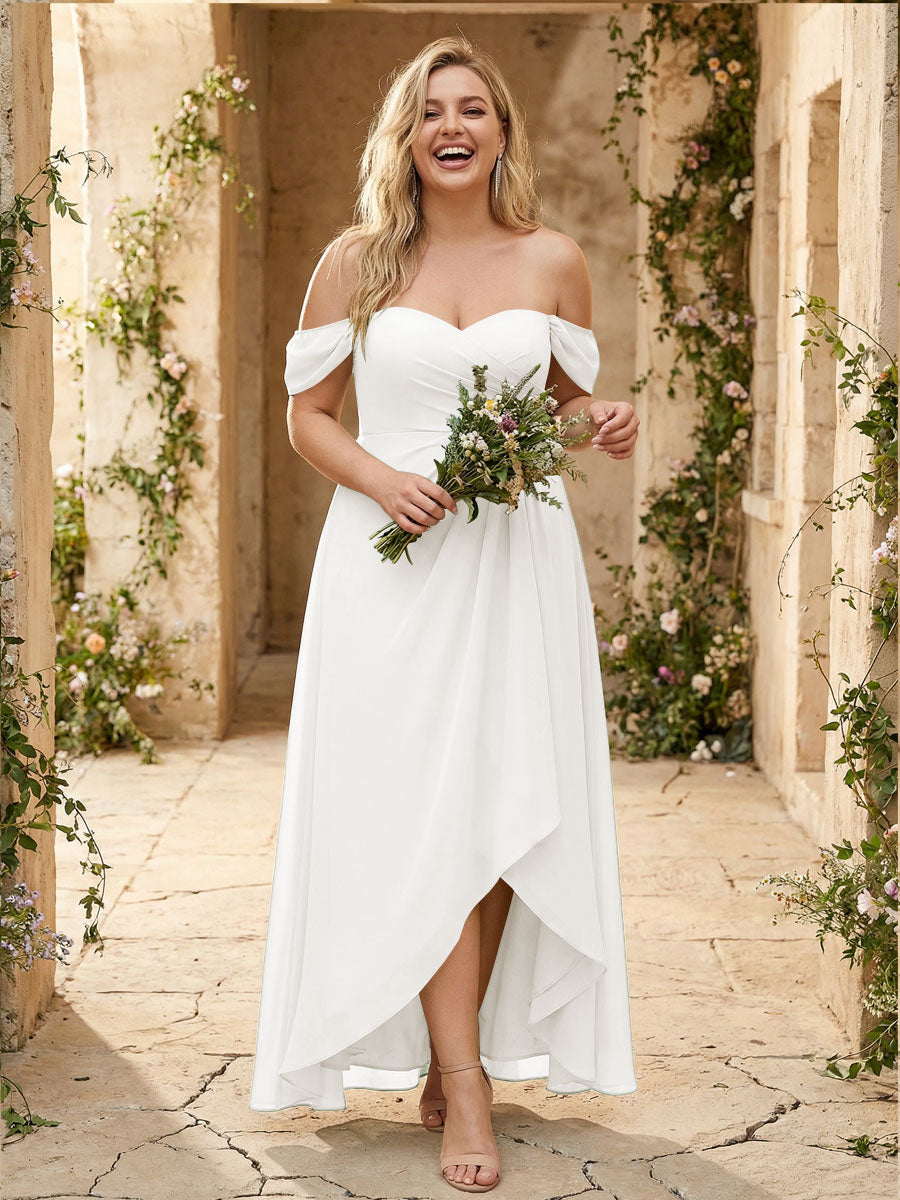 Off the Shoulder Pleated Chiffon Bridesmaid Dresses