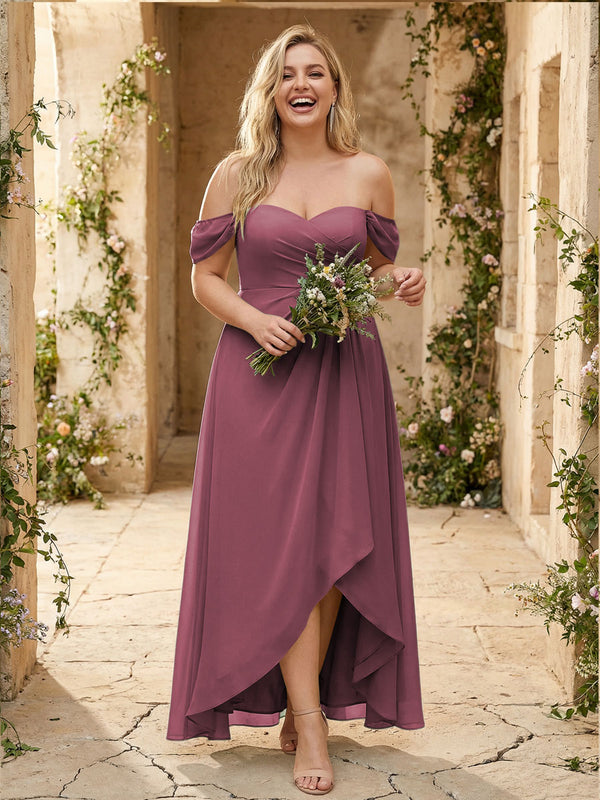 Off the Shoulder Pleated Chiffon Bridesmaid Dresses