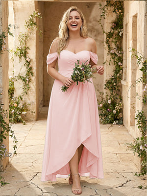 Off the Shoulder Pleated Chiffon Bridesmaid Dresses