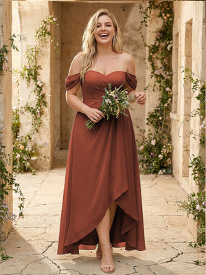 Off the Shoulder Pleated Chiffon Bridesmaid Dresses