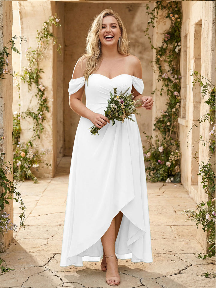 Off the Shoulder Pleated Chiffon Bridesmaid Dresses