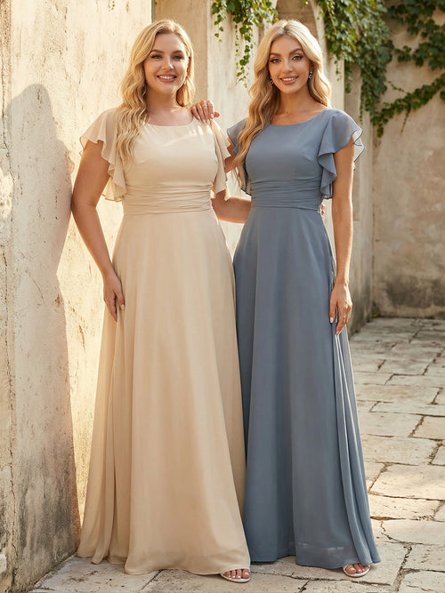 Scoop Neck Corset Pleated Chiffon Bridesmaid Dresses
