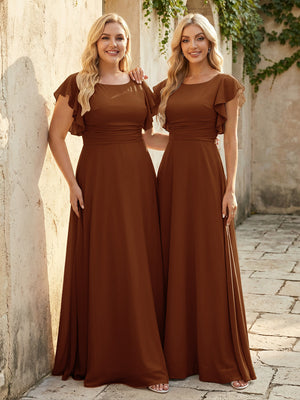 Scoop Neck Corset Pleated Chiffon Bridesmaid Dresses