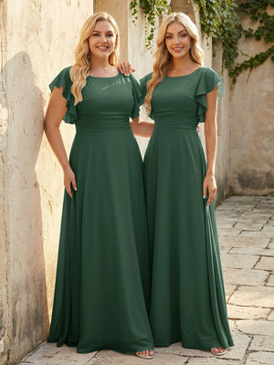 Scoop Neck Corset Pleated Chiffon Bridesmaid Dresses
