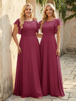 Scoop Neck Corset Pleated Chiffon Bridesmaid Dresses