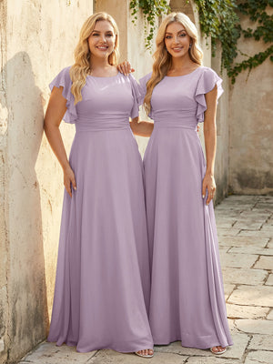 Scoop Neck Corset Pleated Chiffon Bridesmaid Dresses