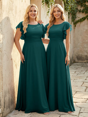 Scoop Neck Corset Pleated Chiffon Bridesmaid Dresses
