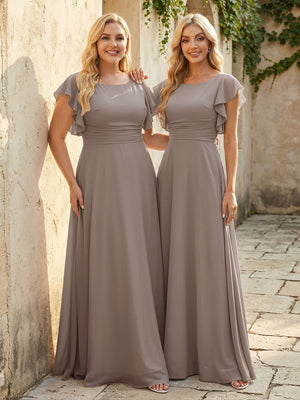 Scoop Neck Corset Pleated Chiffon Bridesmaid Dresses