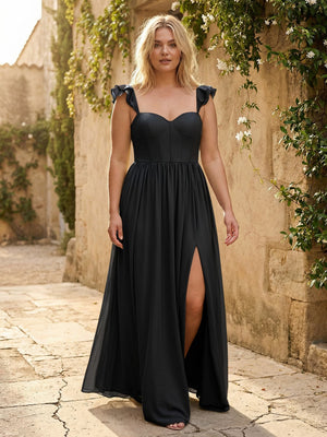Sweetheart Pleated Chiffon Ruffles Bridesmaid Dresses with Slit