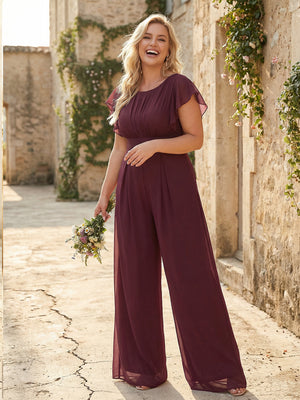 Scoop Neck Pleated Chiffon One Suitcase Bridesmaid Dresses