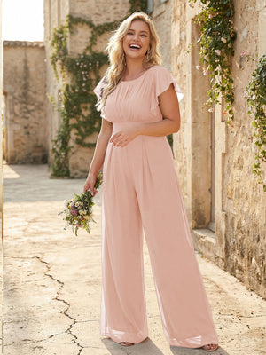 Scoop Neck Pleated Chiffon One Suitcase Bridesmaid Dresses