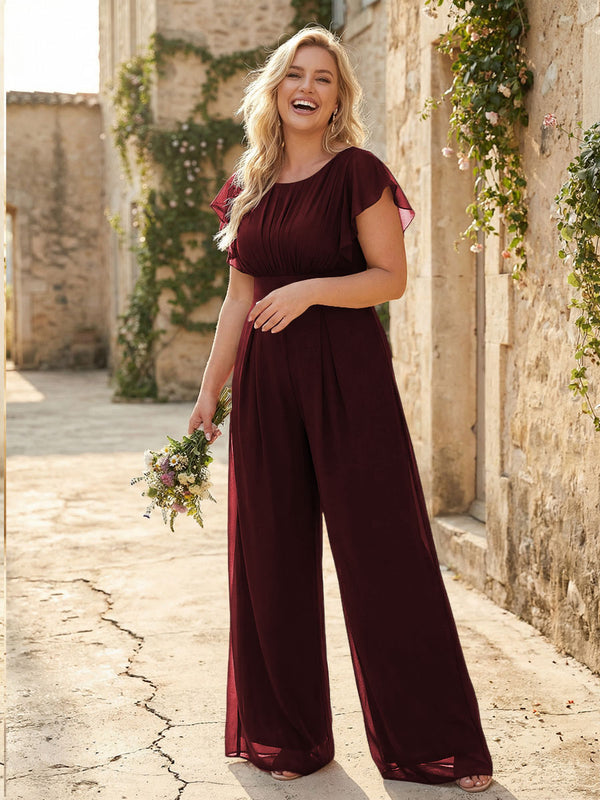 Scoop Neck Pleated Chiffon One Suitcase Bridesmaid Dresses