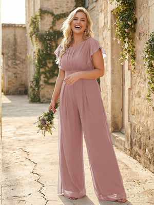 Scoop Neck Pleated Chiffon One Suitcase Bridesmaid Dresses