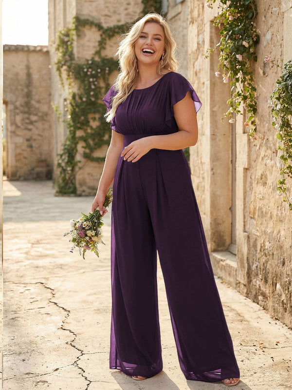 Scoop Neck Pleated Chiffon One Suitcase Bridesmaid Dresses