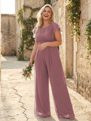 Scoop Neck Pleated Chiffon One Suitcase Bridesmaid Dresses