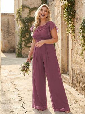 Scoop Neck Pleated Chiffon One Suitcase Bridesmaid Dresses