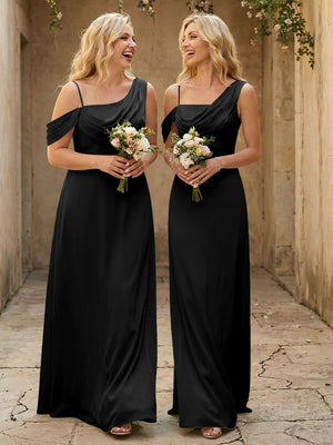 Square Neck Pleated Satin Tiered Bridesmaid Dresses