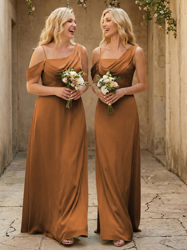 Square Neck Pleated Satin Tiered Bridesmaid Dresses