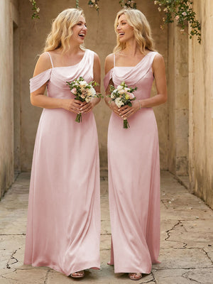 Square Neck Pleated Satin Tiered Bridesmaid Dresses