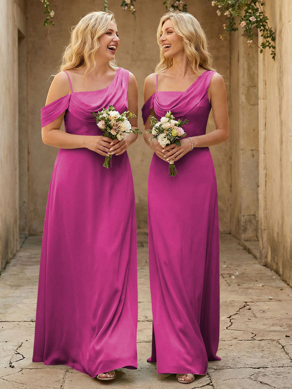 Square Neck Pleated Satin Tiered Bridesmaid Dresses