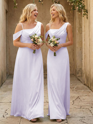 Square Neck Pleated Satin Tiered Bridesmaid Dresses