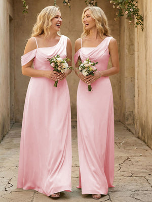Square Neck Pleated Satin Tiered Bridesmaid Dresses