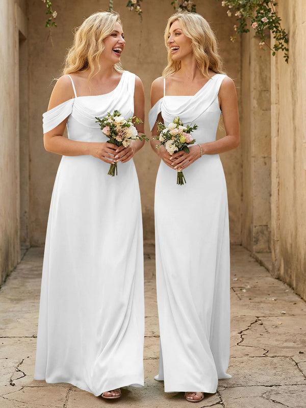 Square Neck Pleated Satin Tiered Bridesmaid Dresses