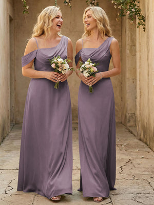 Square Neck Pleated Satin Tiered Bridesmaid Dresses