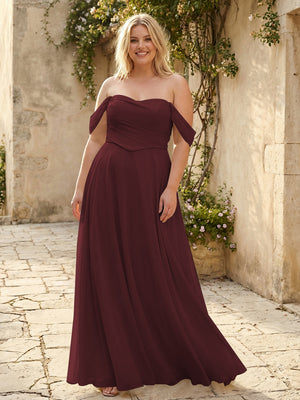 Chiffon Off the Shoulder Pleated Bridesmaid Dresses