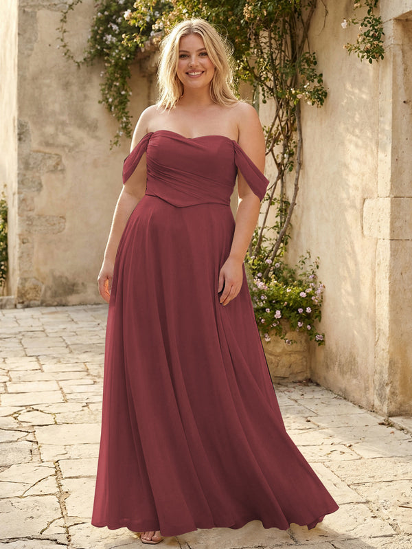 Chiffon Off the Shoulder Pleated Bridesmaid Dresses