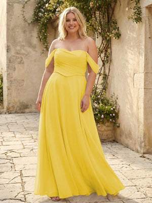 Chiffon Off the Shoulder Pleated Bridesmaid Dresses