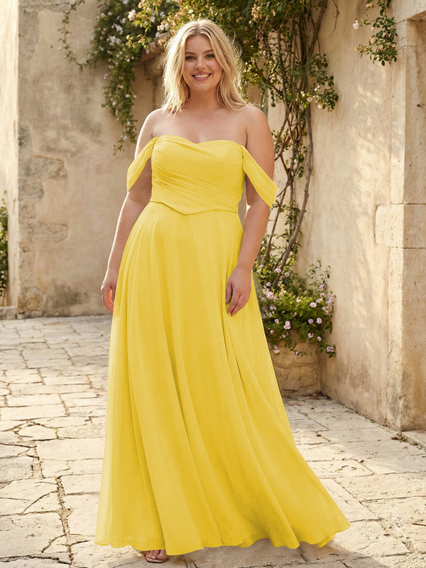 Chiffon Off the Shoulder Pleated Bridesmaid Dresses
