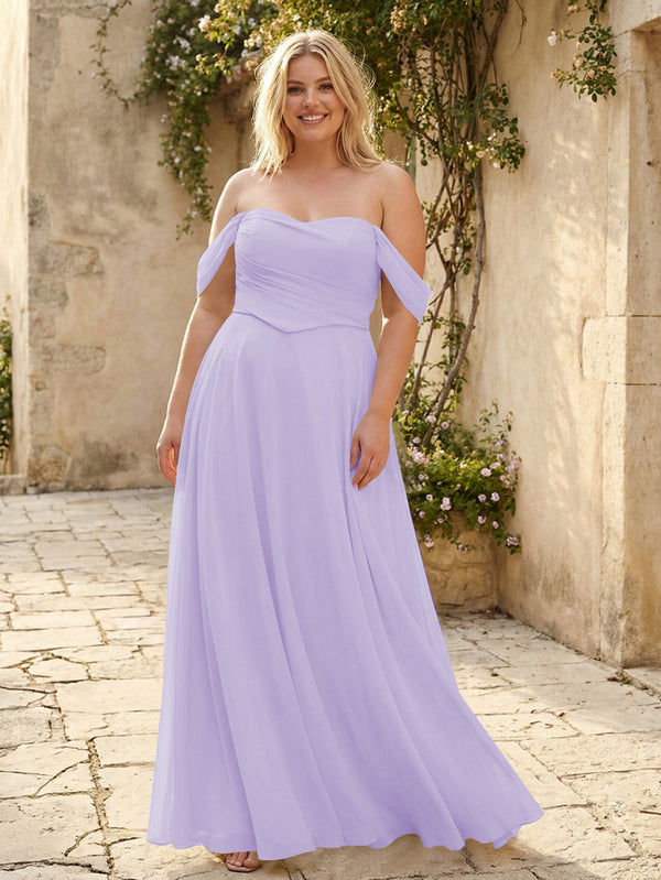Chiffon Off the Shoulder Pleated Bridesmaid Dresses