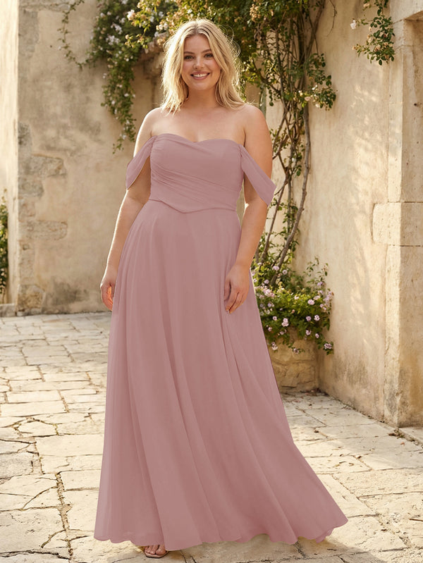 Chiffon Off the Shoulder Pleated Bridesmaid Dresses