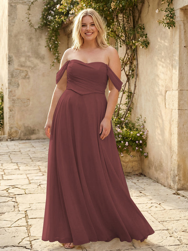 Chiffon Off the Shoulder Pleated Bridesmaid Dresses