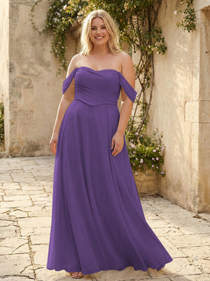 Chiffon Off the Shoulder Pleated Bridesmaid Dresses