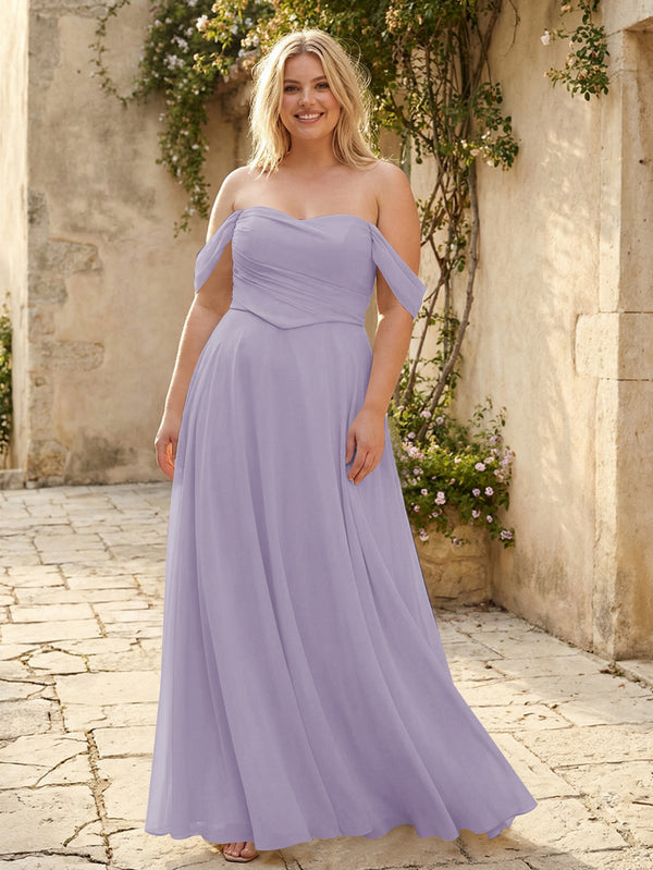 Chiffon Off the Shoulder Pleated Bridesmaid Dresses