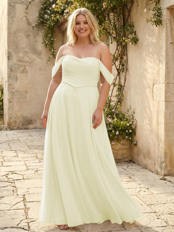 Chiffon Off the Shoulder Pleated Bridesmaid Dresses