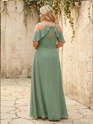 Chiffon Off the Shoulder Pleated Bridesmaid Dresses with Slit